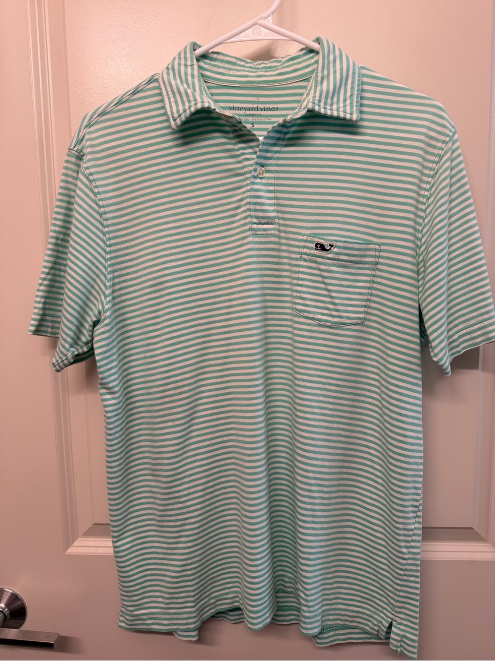 Vineyard Vines Mint and White Striped Polo